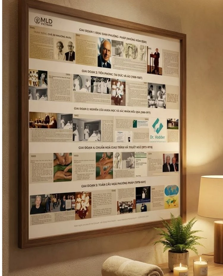 Tranh Lịch Sử Hình Thành Phương Pháp Dẫn Lưu Bạch Huyết Thủ Công MLD